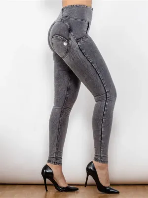 Women's Grey Washed Push-Up Shaping Jeans with Zip — view 5