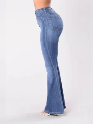 Women's High-Waisted Bootcut Jeans with Buttons — view 3