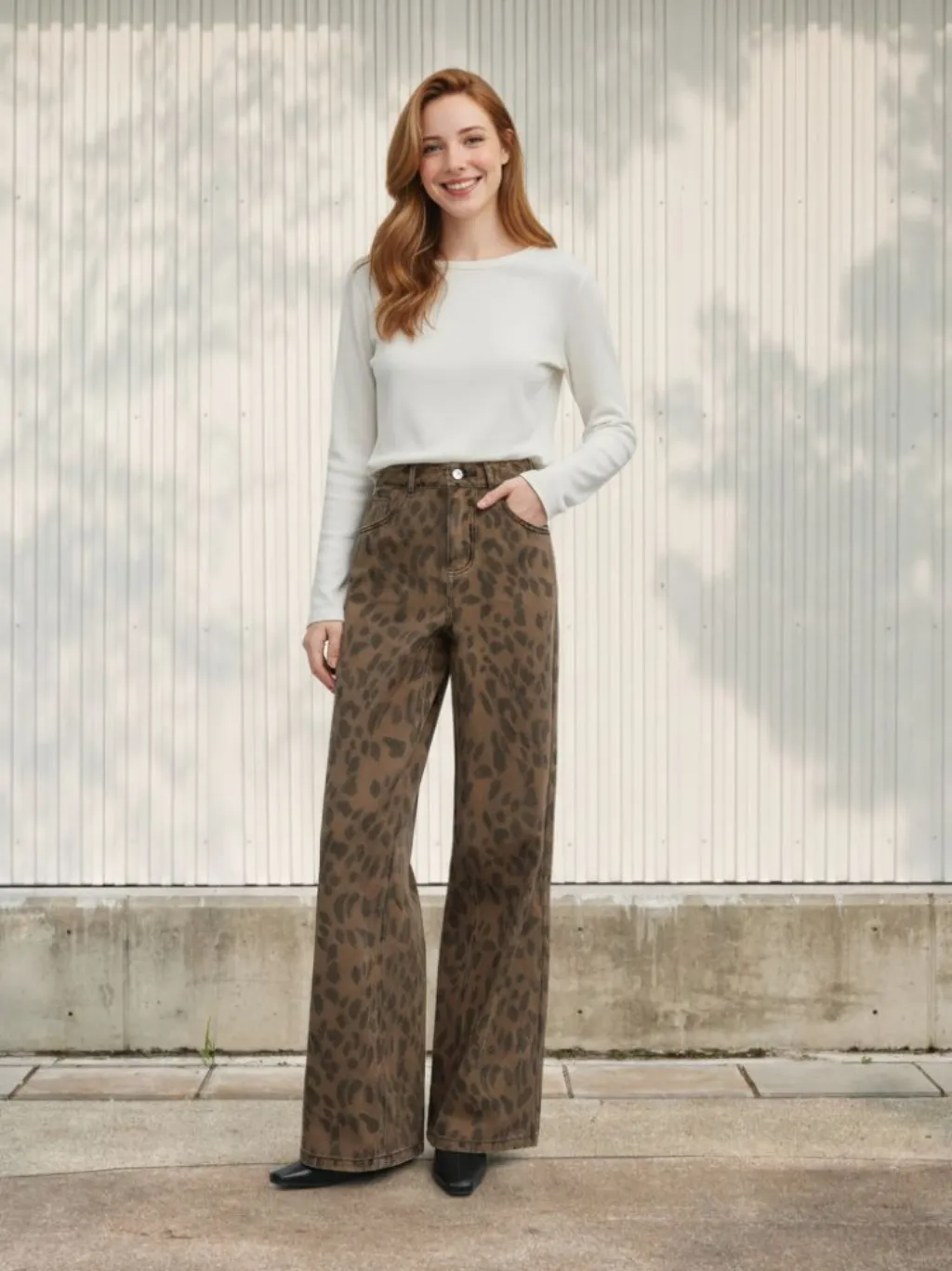 Women's High-Waisted Flare Jeans, Leopard Print