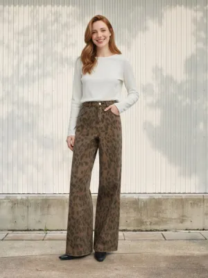 Women's High-Waisted Flare Jeans, Leopard Print — view 1