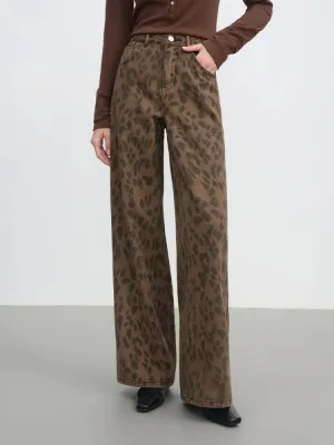 Women's High-Waisted Flare Jeans, Leopard Print — view 2