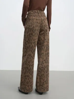 Women's High-Waisted Flare Jeans, Leopard Print — view 3