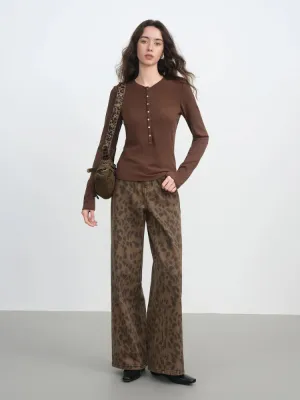 Women's High-Waisted Flare Jeans, Leopard Print — view 9