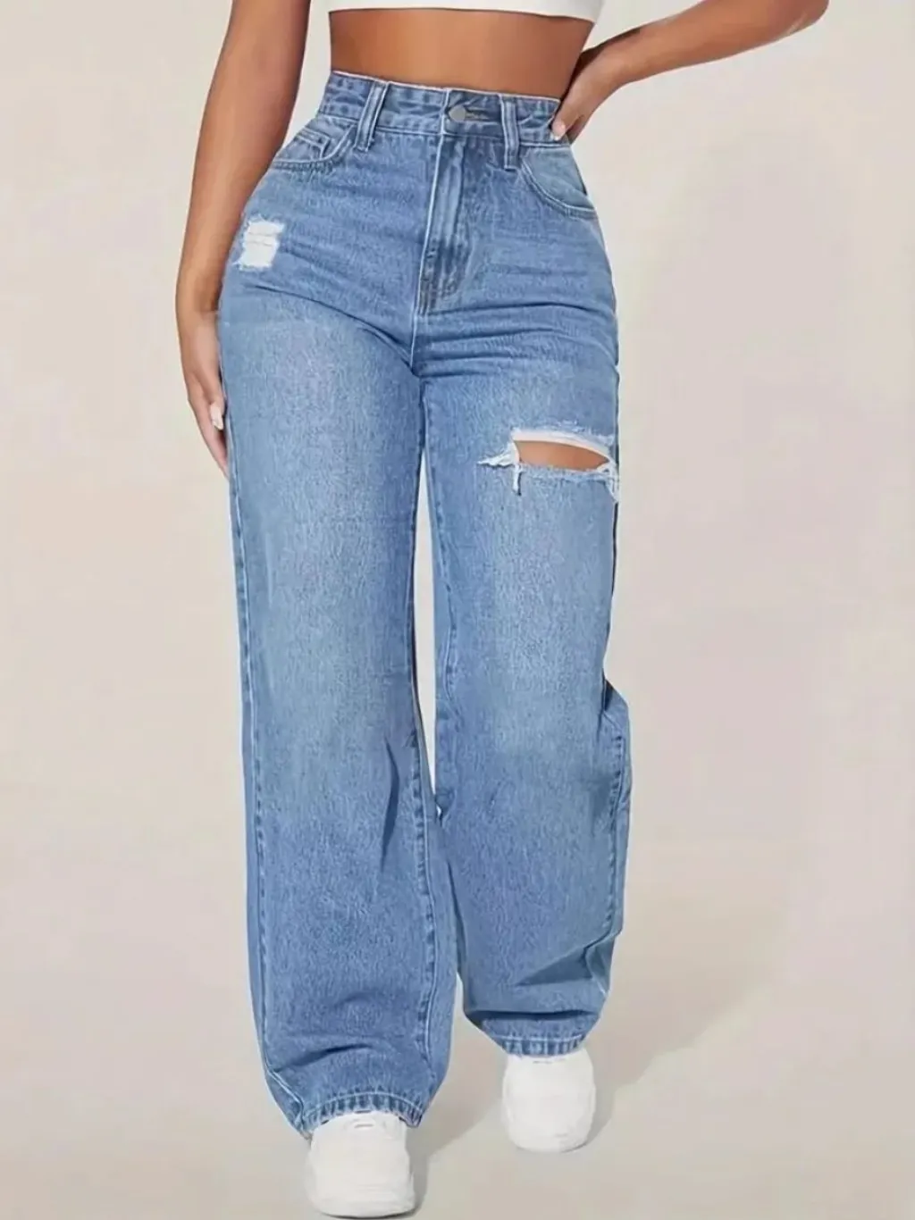 Women's High-Waisted Ripped Wide-Leg Jeans — quality denim, made to last