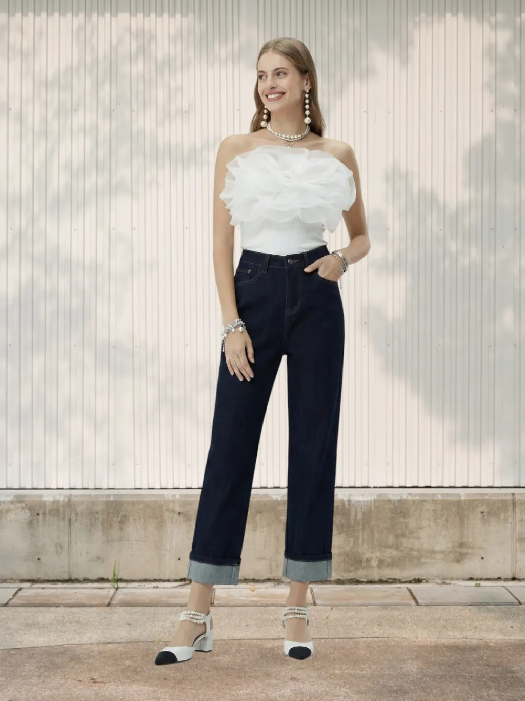 Women's High-Waisted Straight Dark Denim Jeans