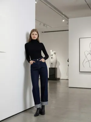 Women's High-Waisted Straight Dark Denim Jeans — view 2