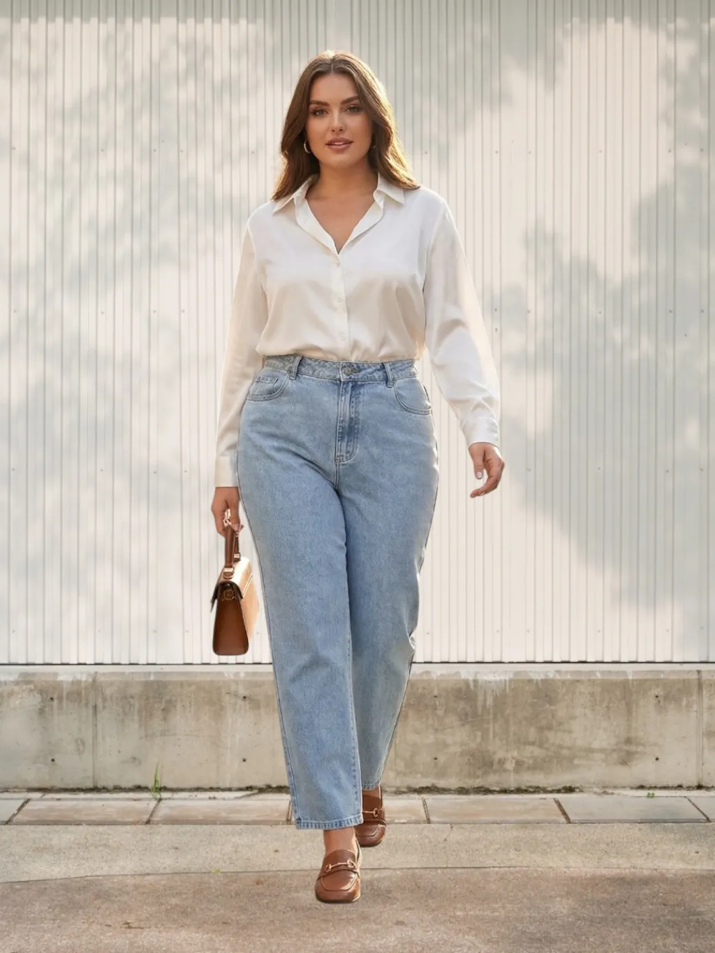 Women's High-Waisted Straight Light Blue Jeans