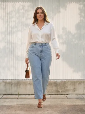 Women's High-Waisted Straight Light Blue Jeans — view 1