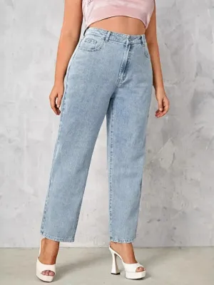 Women's High-Waisted Straight Light Blue Jeans — view 3