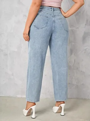 Women's High-Waisted Straight Light Blue Jeans — view 4