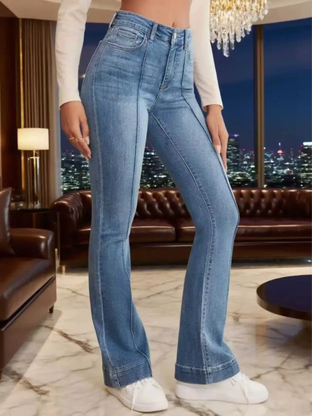 Women's High-Waisted Stretch Bootcut Jeans with Visible Stitching — endless ways to style it
