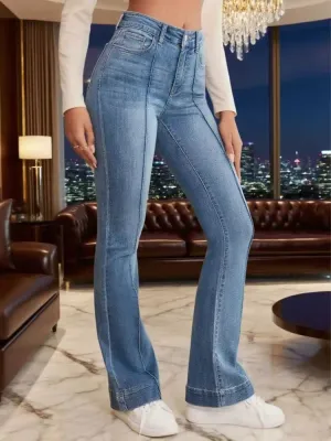 Women's High-Waisted Stretch Bootcut Jeans with Visible Stitching — view 4