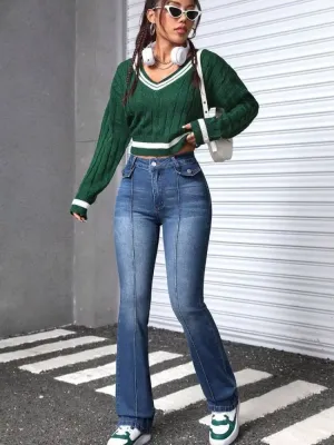 Women's High-Waisted Washed Bootcut Jeans — view 3