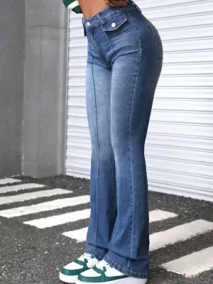 Women's High-Waisted Washed Bootcut Jeans — view 6