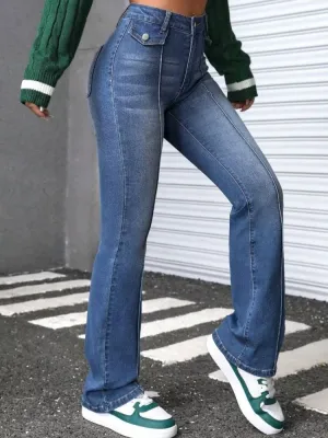Women's High-Waisted Washed Bootcut Jeans — view 7