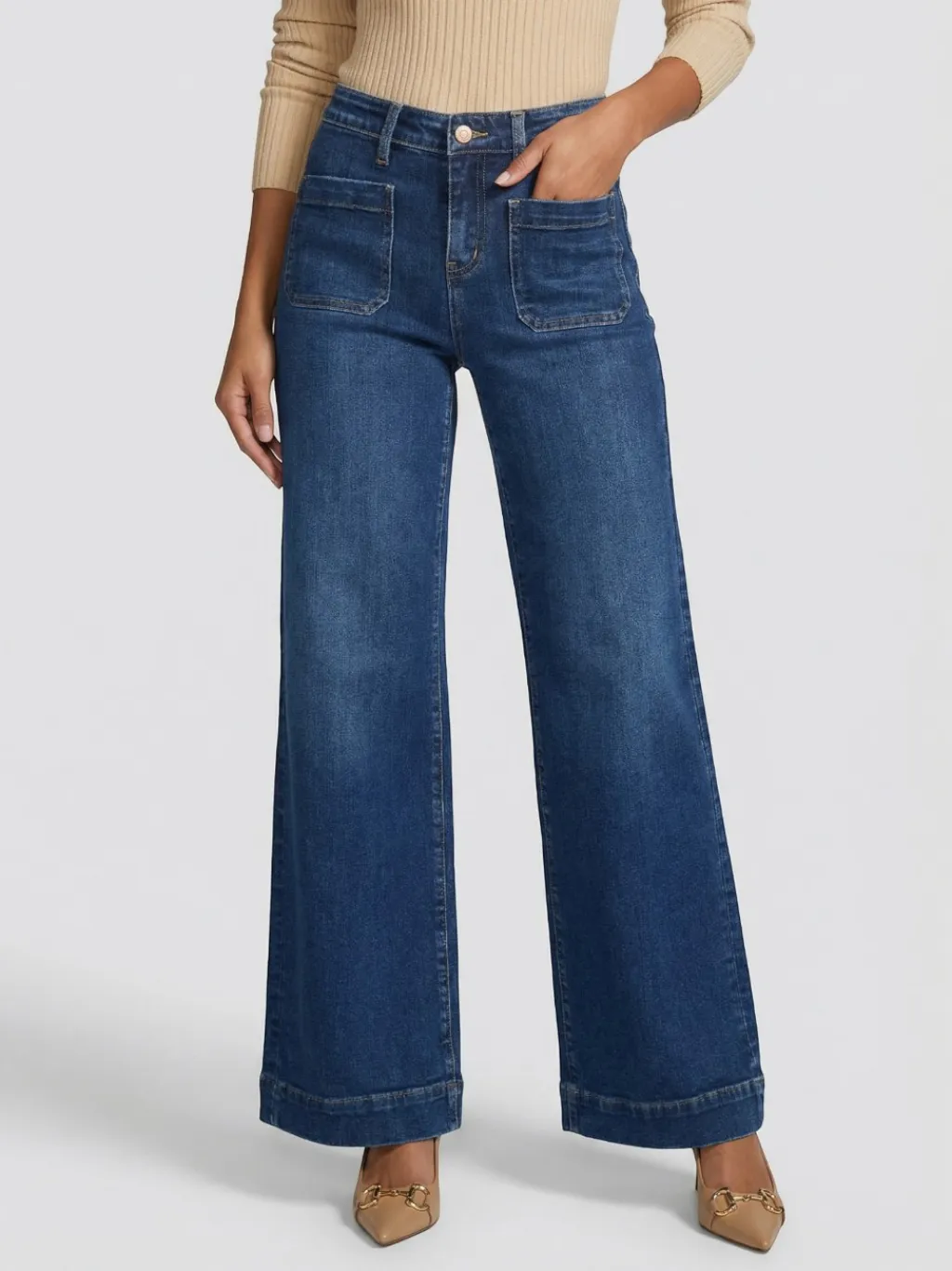 Women's High-Waisted Wide-Leg Dark Blue Jeans — endless ways to style it