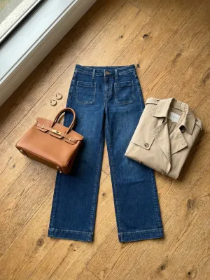 Women's High-Waisted Wide-Leg Dark Blue Jeans — view 5