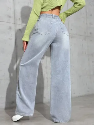 Women's High-Waisted Wide-Leg Light Grey Jeans — view 2