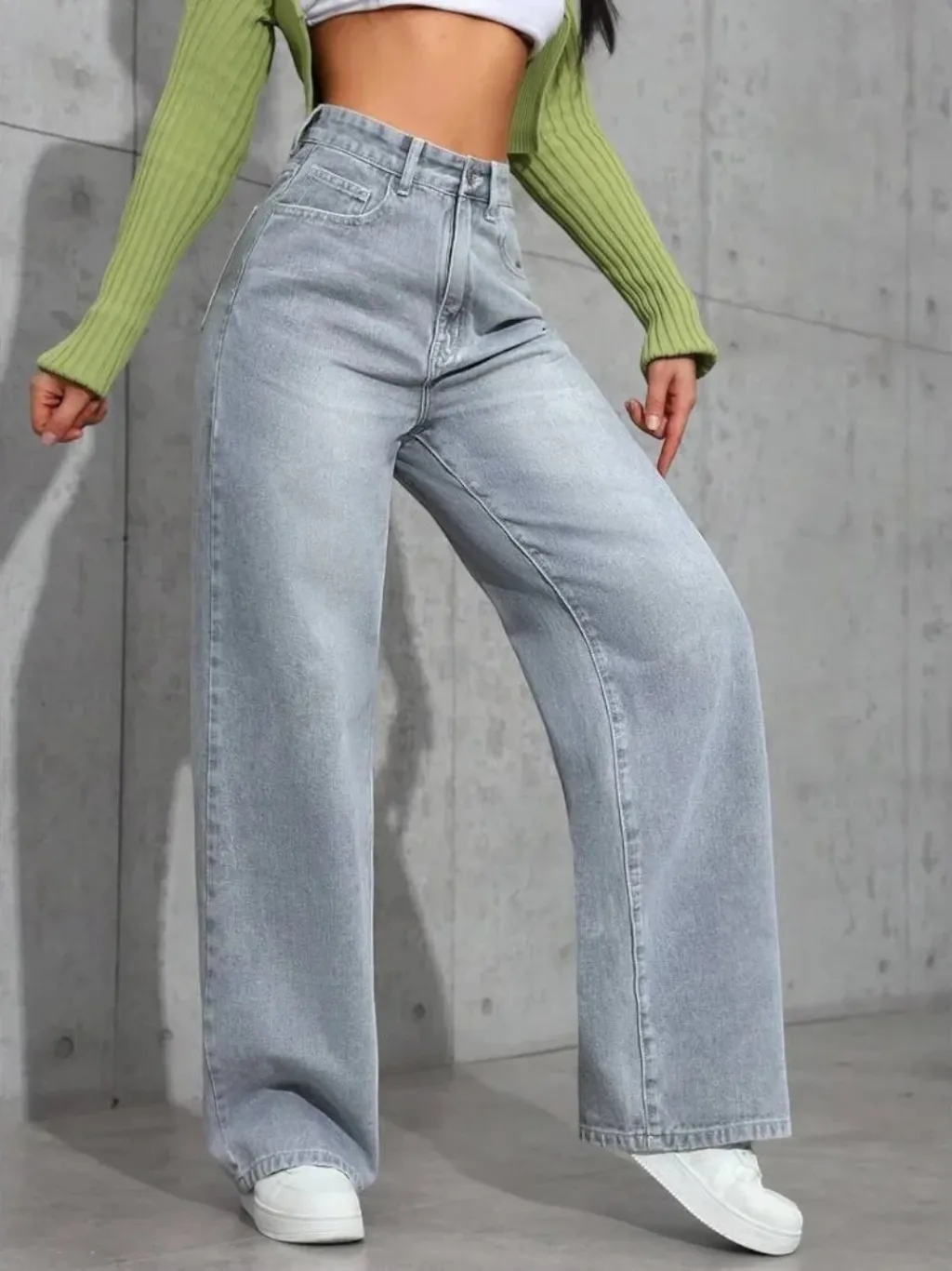 Women's High-Waisted Wide-Leg Light Grey Jeans — quality denim, made to last