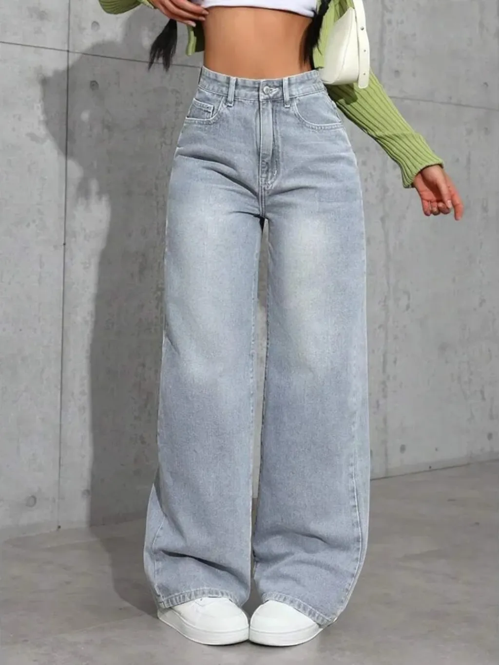 Women's High-Waisted Wide-Leg Light Grey Jeans — endless ways to style it