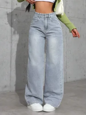 Women's High-Waisted Wide-Leg Light Grey Jeans — view 4