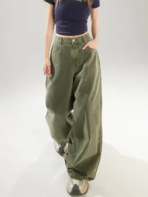 Women's Khaki Green Baggy Jeans — view 2
