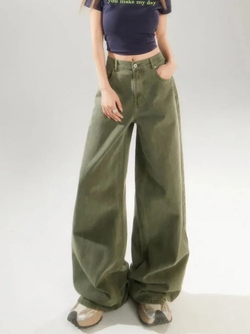 Women's Khaki Green Baggy Jeans — quality denim, made to last