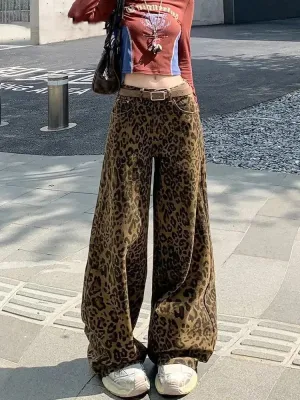 Women's Khaki Wide-Leg Jeans, Leopard Print — view 4