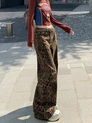 Women's Khaki Wide-Leg Jeans, Leopard Print — view 5