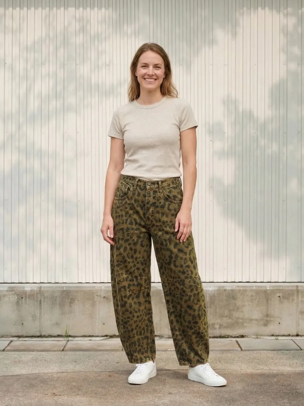 Women's Leopard Print Barrel Jeans