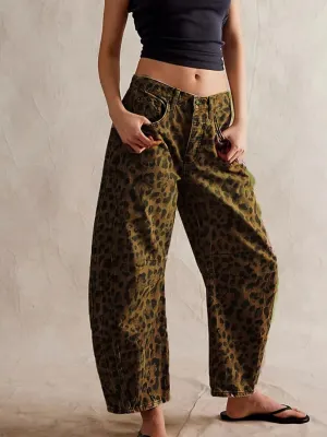 Women's Leopard Print Barrel Jeans — view 2