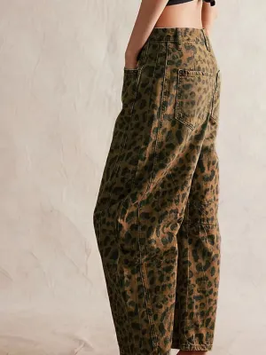 Women's Leopard Print Barrel Jeans — view 4