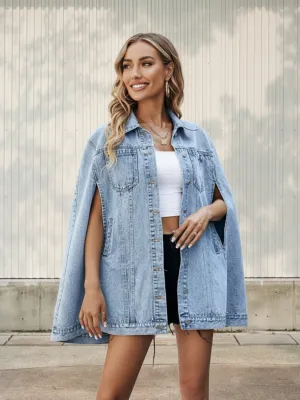 Women's Light Blue Cape-Style Denim Jacket — view 1