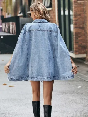 Women's Light Blue Cape-Style Denim Jacket — view 4