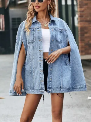 Women's Light Blue Cape-Style Denim Jacket — view 6
