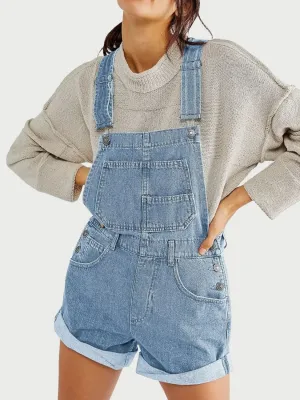 Women's Light Blue Denim Dungaree Shorts — view 2