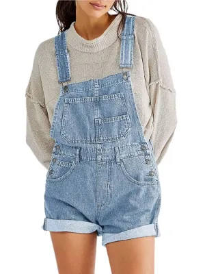 Women's Light Blue Denim Dungaree Shorts — view 3