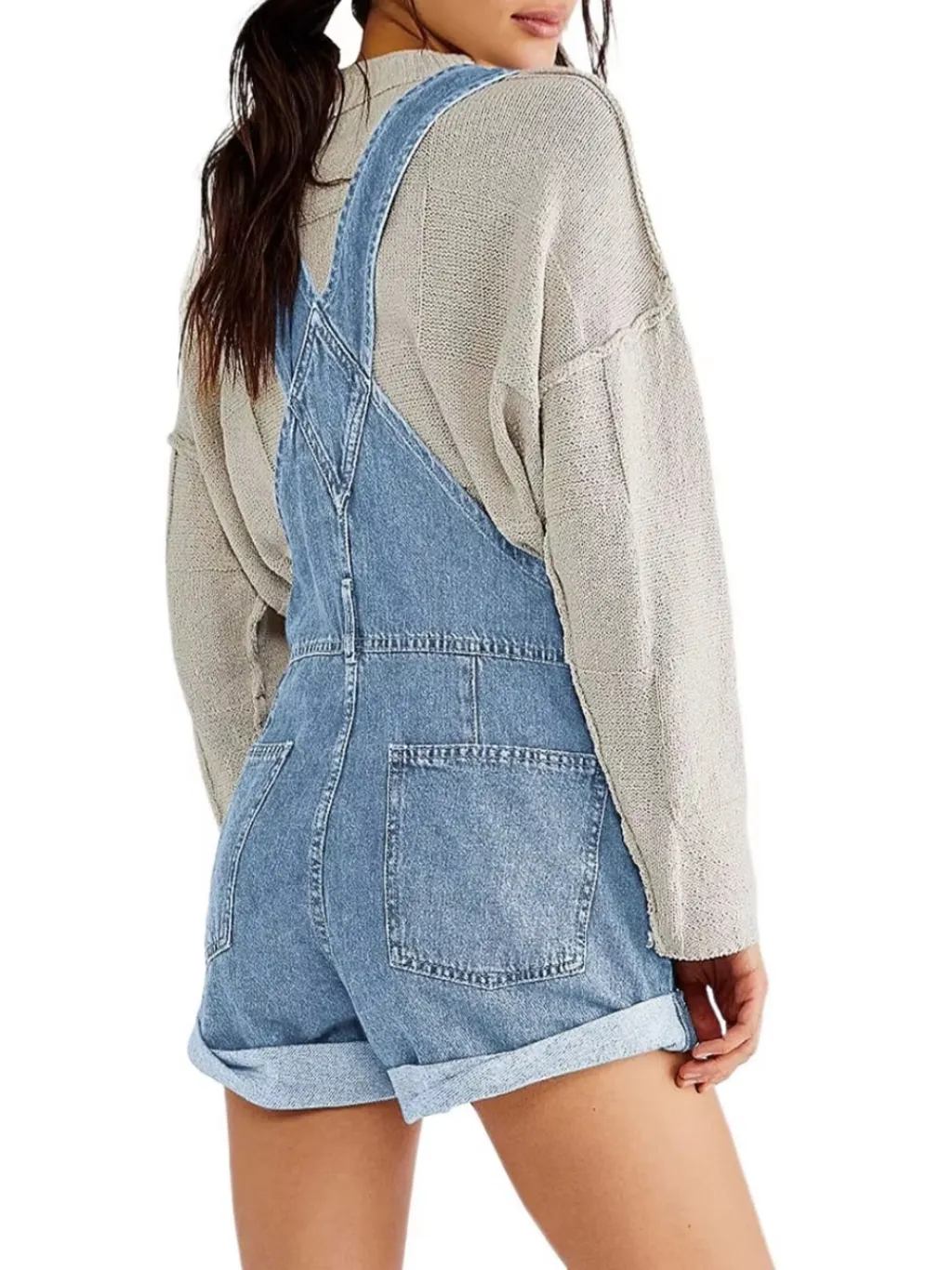 Women's Light Blue Denim Dungaree Shorts — endless ways to style it