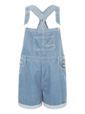 Women's Light Blue Denim Dungaree Shorts — view 5