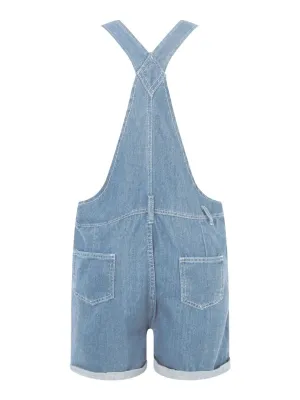 Women's Light Blue Denim Dungaree Shorts — view 6
