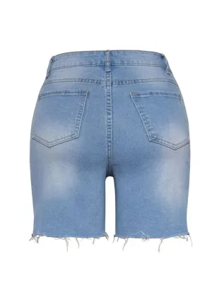 Women's Light Blue Distressed Denim Shorts — view 7