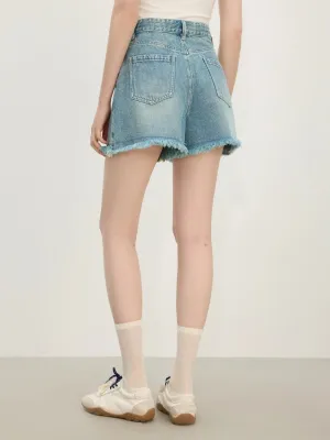 Women's Light Blue Frayed Hem Denim Shorts — view 5