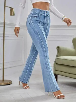 Women's Light Blue Frayed Vintage Jeans — view 5