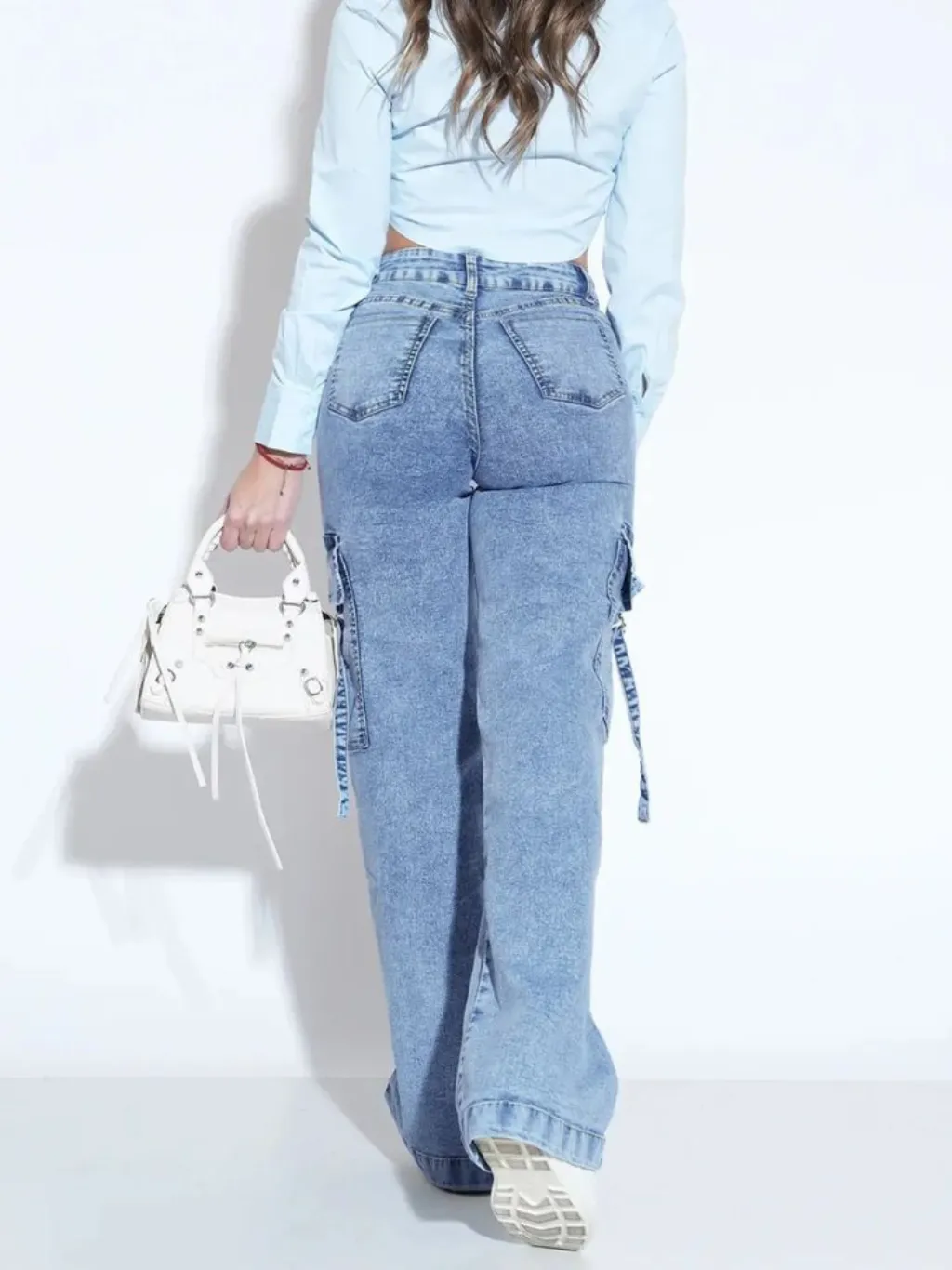 Women's Light Blue High-Waisted Cargo Jeans — endless ways to style it