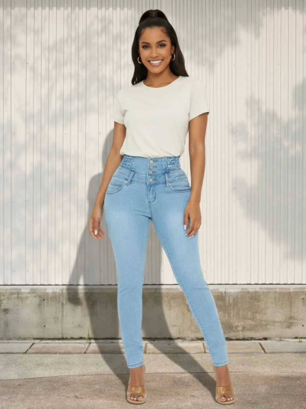 Women's Light Blue High-Waisted Push-Up Jeans