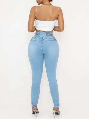 Women's Light Blue High-Waisted Push-Up Jeans — view 3