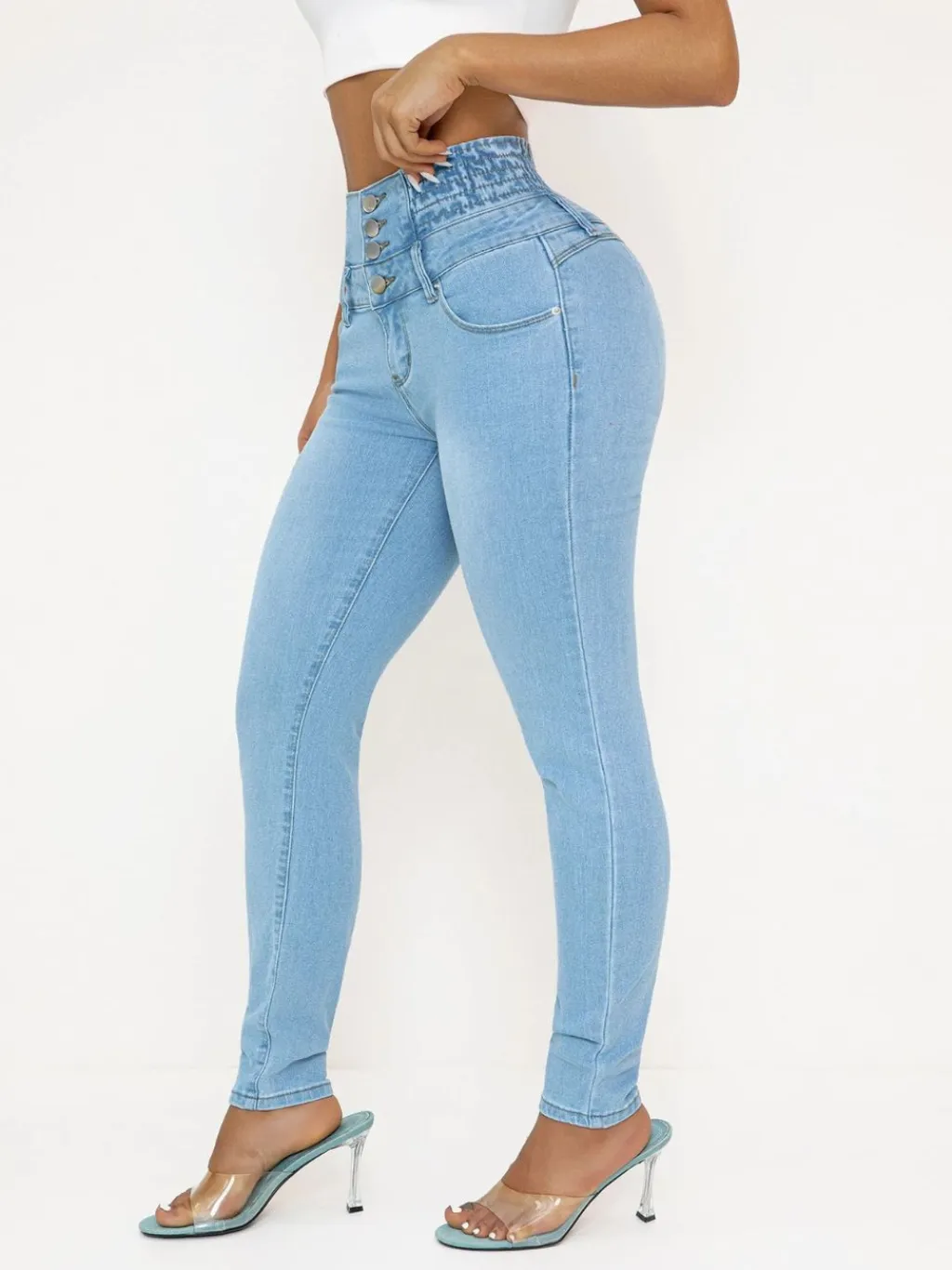 Women's Light Blue High-Waisted Push-Up Jeans — endless ways to style it