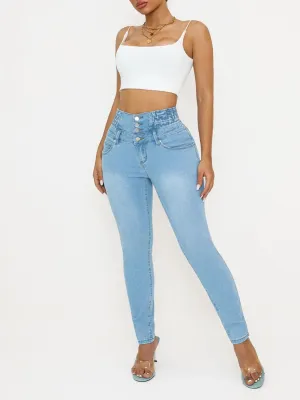 Women's Light Blue High-Waisted Push-Up Jeans — view 6