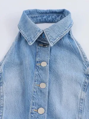 Women's Light Blue Open-Back Denim Jumpsuit — view 3