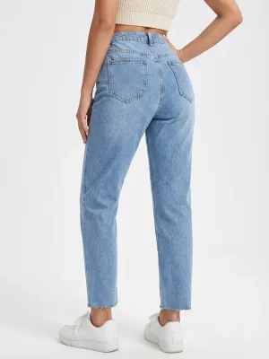 Women's Light Blue Ripped Straight 7/8 Jeans — view 2